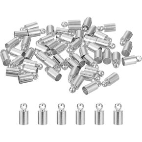uxcell 50Pcs Leather Cord End Caps, 3mm OD Column Barrel Terminators, Rhodium Tone