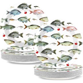50 PCS Gone Fishing Party Plates for Fishing Themed Party Decoration 7 Inches Fishing Birthday Party Plates Gone Fishing Disposable Dessert Plates for Fishing Tournament Birthday Party Supplies