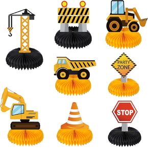 Zonon 8 Pcs Construction Theme Birthday Party Supplies Decorations Construction Table Decorations Centerpieces Truck Honeycomb Centerpieces Kids Dump Car Cone Construction Theme Party Supplies