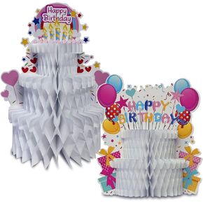 Happy Birthday Centerpieces for Tables Fake Birthday Cake Honeycomb Centerpiece Decor Birthday Table Decoration Party Supplies for Kids Women, Adults 2Pcs