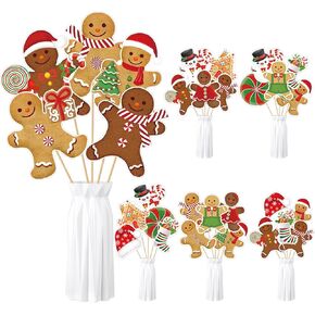 Soaoo 36 Pcs Gingerbread Centerpiece Sticks Cutout on Sticks Picks Table Toppers Vase Filler Crafts DIY Sticks Ornaments for Holiday Birthday