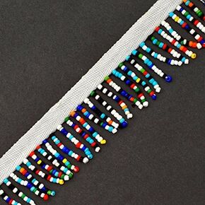 2-Yards 1" Long Multicolor Beaded Fringe Trim, LT-1015 (Blue Multi)