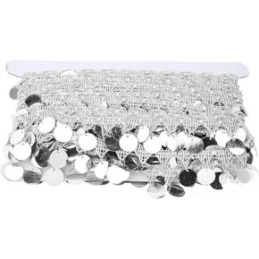 Coin Shape Sequin Tassel Trim, Belly Dance Belt Hip Scarf Costume Sequins Waist Chain Wrap DIY Clothing Ribbon Sparkling Round Fringe Trim Tassels for Party Accessories Lace Dress Skirt(Silver)