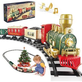 Train Set - Electric Train Toys, Toddler Train w/Light and Sounds (ON/Off), Classical Train Sets for Boys w/Locomotive, Carriages and Tracks, Christmas Toy Train Gifts for 3-10 Year Old Kids