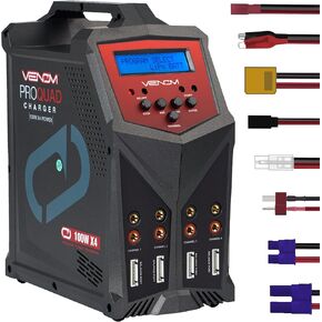 Venom Power - Pro Quad LiPo Battery Fast Charger with LCD Screen - 4 Ports at 100W Each - AC DC 7A Fast NiMH LiHV LiPo Balance Charger Discharger 1S to 6S, Drone, RC Car Battery Charger