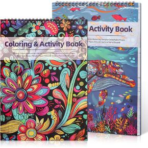 2 Pack Adult Coloring Books, 8.3×11.7in Exquisite Pattern Coloring &Activity Book for Relaxation, Spiral Bound Coloring Book for Adults, Ideal for DIY, Mindfulness Relaxation Gifts
