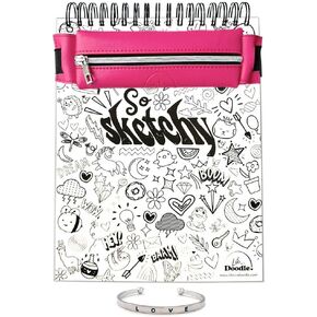 Life is a Doodle Sketch Book for Kids -Kids Art Set w/Sketchbook, Art Supplies Pouch, Cute Cuff & Unlimited Access to Kids Online Art Classes - Large Sketch Pad for Kids Art Journal Doodle Pad
