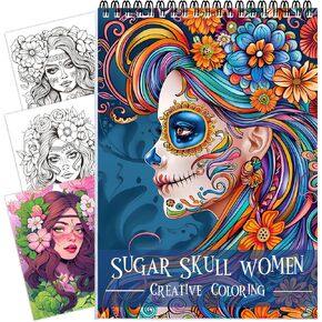 Mindfulness Coloring Book for Adult Spiral Bound, Adult Coloring Book for Women Relaxation, 24 Pages One Sided Design for Adult Relaxation, Sugar Skull Women Adult Coloring Book Valentine Gift For Her