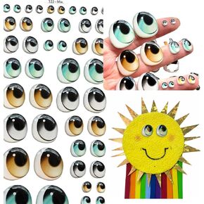 322-M: 24 Pairs Turquoise Brown & Gray 3D Resin Eyes (Various Sizes in One Blister), Adhesive/Self-Adhesive for Crafts – Ideal for Clay, Polymer, EVA, Cold Porcelain, Felt, Plaster, Ceramics & More