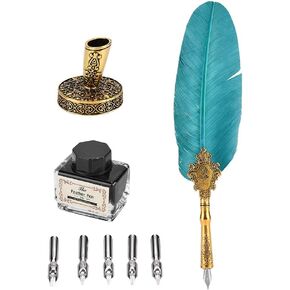 AYNEFY Pen Set,Vintage Dip Quill Pen Calligraphy Dip Pen with 5 Replacement Nibs Pen Nib Base Empty Ink Bottle for Writing Drawing Signature Wedding Decoration