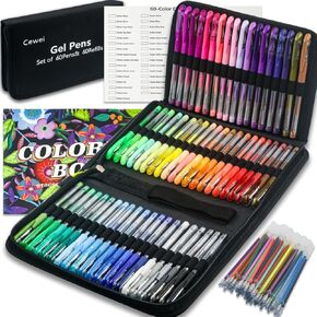 Glitter Gel Pens for Adult Coloring Books, Glitter Pens Set of 120 (60 Gel Glitter Pens & 60 Pen Refills), Fine Point (0.8-1.0mm) Pens for Journaling, Art Supplies for Scrapbooking, Doodling, Drawing