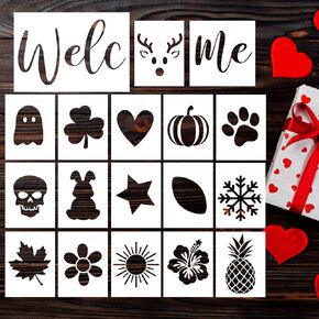 18 Pcs Stencils for Door Mats Reusable Festival Templates Large Seasonal Painting Stencils Set for Holiday Art and Craft Drawing DIY Project Painting on Wood Walls Floor Doormat
