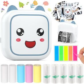 Print Pods Mini Printer,Bluetooth Pocket Thermal Sticker Printer with 10 Rolls Thermal Paper and Sticker Mini Thermal Printer for iOS & Android Inkless Pocket Printer for Photo Note