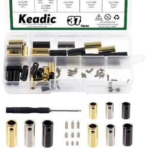 Keadic 73Pcs 3 Sizes Alloy Shoelace Tips with Screwdriver Set, Gold/Silver/Gun Metal Seamless Shoe Laces String Aglets Tips Heads Screws Cords End Replacement for DIY Crafts Clothes Repair