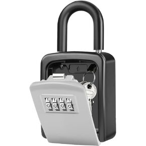Key Lock Box, [No Installation Require] 4 Digit Combination Weatherproof Lockbox for Outside House，5 Keys Capacity,Key Safe Security Storage Lock Box with Resettable Code for Home Garage Office