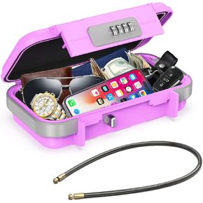 AMIR Portable Safe Box, Combination Security Case LockBox with Code, Waterproof Anti-Theft Personal Mini Travel Safe Box with Removable Chain, Portable Lock Box for Home Office Car Dorm Beach Safe