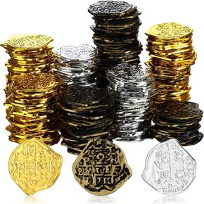 Charniol 300 Pcs Pirate Gold Coins Plastic Doubloon Bulk Kids Fake Play for Party Treasure Chest Games Tokens Toys Cosplay, Gold, Silver, Bronze (Irregular)