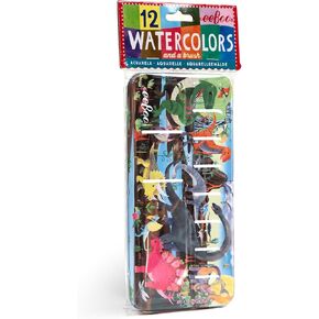 eeBoo: Dinosaur 12 Watercolors - Paint Set w Brush, Beautiful Design Tin Box, 12 Vibrant Colors, Kids Art Supplies, Ages 3+