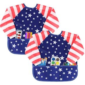 Godery Waterproof Art Smock, Toddler Art Apron, Long Sleeve Painting Smocks, Kids Art Aprons Smocks for Age 2-7 Years (2 Pack)