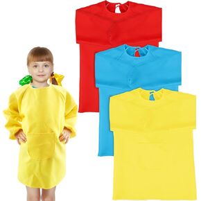 3 Pcs Kids Art Smock Painting Apron Waterproof Aprons for Boy Girl Drawing Cooking Crafting Gardening, 3 Colors