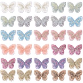 30 PCS Butterfly Patches Fabric Appliques for Clothes Butterflies Butterfly Lace Patches for Sewing Craft Wedding Dress Clothes Jeans Hat (Colorful)