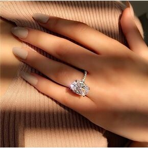 925 Sterling Silver Large Oval Plating White Gold Zircon Engagement Ring Oval Cut Cubic Zirconia CZ Wedding Commitment Engagement Jewelry-Making-Patterns