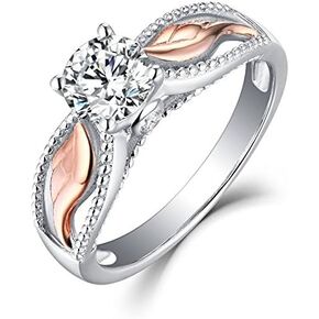 925 Sterling Silver Angel Wings Colored Ring Plated with Rose Gold Wing Finger Cubic Zirconia Promise Ring CZ Classic Eternal Engagement Wedding Jewelry-Making-Patterns