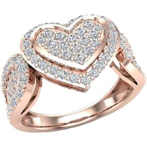 14k Rose Gold Plated Heart Shaped Dense Cubic Zirconia Halo Engagement Ring Women's Promise Bride Ring Fashion Wedding Jewelry （Size 6）