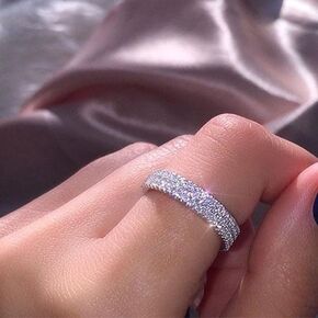 925 Sterling Silver Shiny Classic Three Row Diamond Ring Micro Set with Moissaint Zircon CZ Diamond Multi Row Ring Eternal Engagement Wedding Jewelry-Making-Patterns