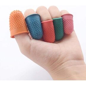 5 Pcs Fingertips Thimble Finger Cover Caps Gripping Aid for Money Counting Writing Sorting Deft and Attractive Thick Reusable Protector Assorted Sizes, Finger Pads (Blue Orange Green Red Pink)