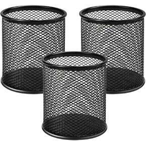 MaxGear Pen Holder, 3 Pack Pencil Holder for Desk, Premium Mesh Metal Desk Organizer with Non-Slip EVA Pad, Desk Accessories & Workspace Organizers for Home, School & Office, Black, 3.7’’ Tall