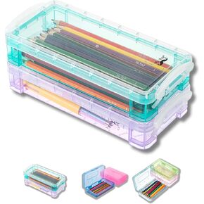 Mr. Pen- Pencil, Crayon Box, Assorted Color, 2 Pack for Kids, Clear Plastic Hard Pencil Case, School Supply Box