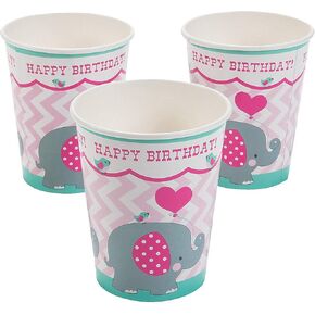 Fun Express - 1st Pink Elephant 9oz Cups for Birthday - Party Supplies - Print Tableware - Print Cups - Birthday - 8 Pieces