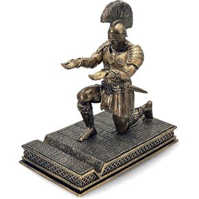 Roman Warrior Pen Holder knight Pen Holder Desktop Organizer and Accessories Resin Pen Holder as Gift with Short Swordfor Office and Home (Antique Bronze)