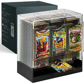 3-Slot Booster Pack Dispenser with Black Base - Fits 120 Booster Packs for Dispensing - Compatible with TCG Trading Card Boosters and Sports Card Boosters - 4mm Acrylic Stackable
