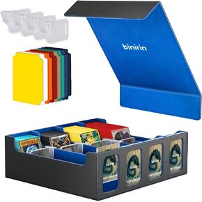 Trading Card Storage Box for Commander Display, 3000+ MTG Deck Box with 4 Toploaders & Card Supporters, PU Leather Card Deck Case Fits MTG Yugioh TCG Magic Game & Sports Cards (Black&Grey)