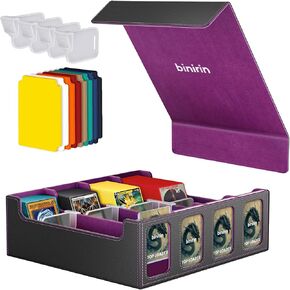 صندوق تخزين بطاقات التداول لشاشة القائد، صندوق سطح السفينة 3000+ MTG مع 4 أدوات تحميل علوية وداعمين للبطاقات، حافظة بطاقات من جلد البولي يوريثان تناسب بطاقات الألعاب السحرية والرياضية MTG Yugioh TCG (أسود ورمادي) in Kuwait