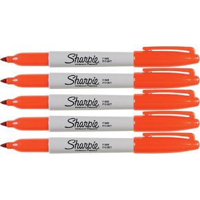 Sharpie Orange Markers, Fine Point Tip, Permanent Markers, 5-Count