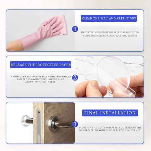 16 Pcs Door Knob Wall Protector 2" Set, Round Clear Rubber Door Stop, Washable & Reusable Wall Protectors, Durable, Shock Absorbent, Silencer, Self Adhesive (16 Pieces) in Kuwait