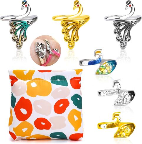 Yizzvb حلقة دائرة مفتوحة قابلة للتعديل، 6 قطع حلقة كروشيه، فضي، ذهبي، طاووس لخياطة اللحف in Kuwait