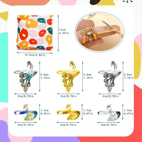 Yizzvb حلقة دائرة مفتوحة قابلة للتعديل، 6 قطع حلقة كروشيه، فضي، ذهبي، طاووس لخياطة اللحف in Kuwait