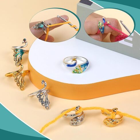 Yizzvb حلقة دائرة مفتوحة قابلة للتعديل، 6 قطع حلقة كروشيه، فضي، ذهبي، طاووس لخياطة اللحف in Kuwait