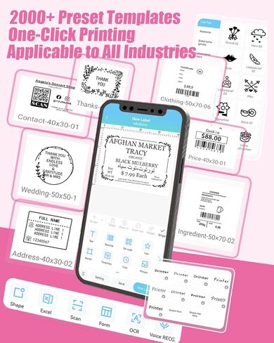 Memoking Bluetooth Label Maker Machine with Tape, Wide Waterproof Label, Versatile App with 40 Fonts and 450+ Icons, Inkless Labeler for Home, School, Office Organization, Kitchen, Pink in Kuwait