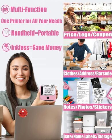 Memoking Bluetooth Label Maker Machine with Tape, Wide Waterproof Label, Versatile App with 40 Fonts and 450+ Icons, Inkless Labeler for Home, School, Office Organization, Kitchen, Pink in Kuwait