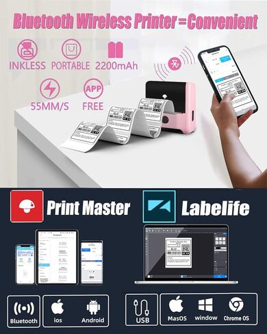 Memoking Bluetooth Label Maker Machine with Tape, Wide Waterproof Label, Versatile App with 40 Fonts and 450+ Icons, Inkless Labeler for Home, School, Office Organization, Kitchen, Pink in Kuwait