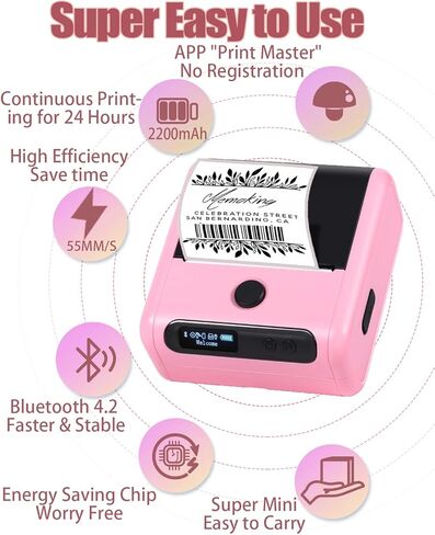 Memoking Bluetooth Label Maker Machine with Tape, Wide Waterproof Label, Versatile App with 40 Fonts and 450+ Icons, Inkless Labeler for Home, School, Office Organization, Kitchen, Pink in Kuwait