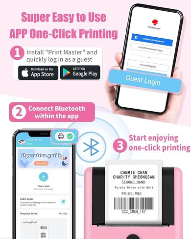 Memoking Bluetooth Label Maker Machine with Tape, Wide Waterproof Label, Versatile App with 40 Fonts and 450+ Icons, Inkless Labeler for Home, School, Office Organization, Kitchen, Pink in Kuwait