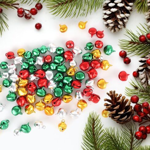 240 Pcs Christmas Red Green Silver Gold Jingle Bells Assortment Kit with 200m Gold Sliver Cord 4 Sizes Craft Bell Bulk for Xmas Home and Pet Decorations in Saudi Arabia