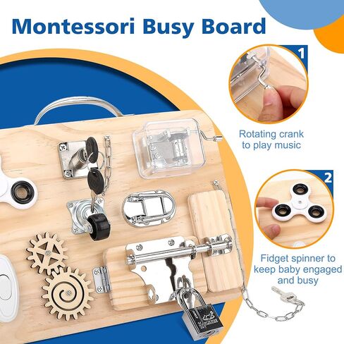 Pithfor Wooden Busy Board for Toddlers, Montessori Sensory Toys for 1 2 3 4 Year Old, Autism Sensory Toys for Kids Boys Girls, Fine Motor Skills Travel Toys in Kuwait