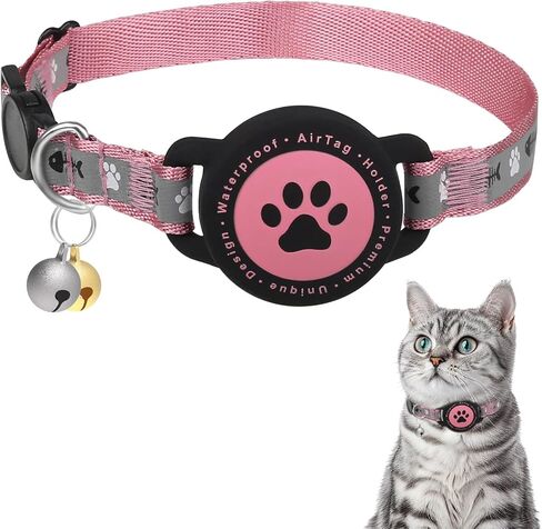 Waterproof Airtag Cat Collar, Reflective Cat Airtag Collar with Bell, Breakaway Cat Collar AirTag Holder, Lightweight Kitten Collar for Apple Air tag, Cat GPS Collars for Girl Boy Cats, Kitten (Pink) in Saudi Arabia